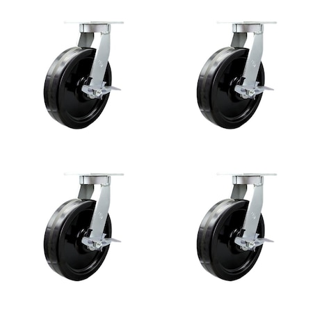 Service Caster 10'' Extra Heavy Duty Phenolic Wheel Caster Set 4 Brakes 2 Swivel Locks, 4PK CRAN-SCC-KP92S1030-PHR-SLB-BSL2SLB-2